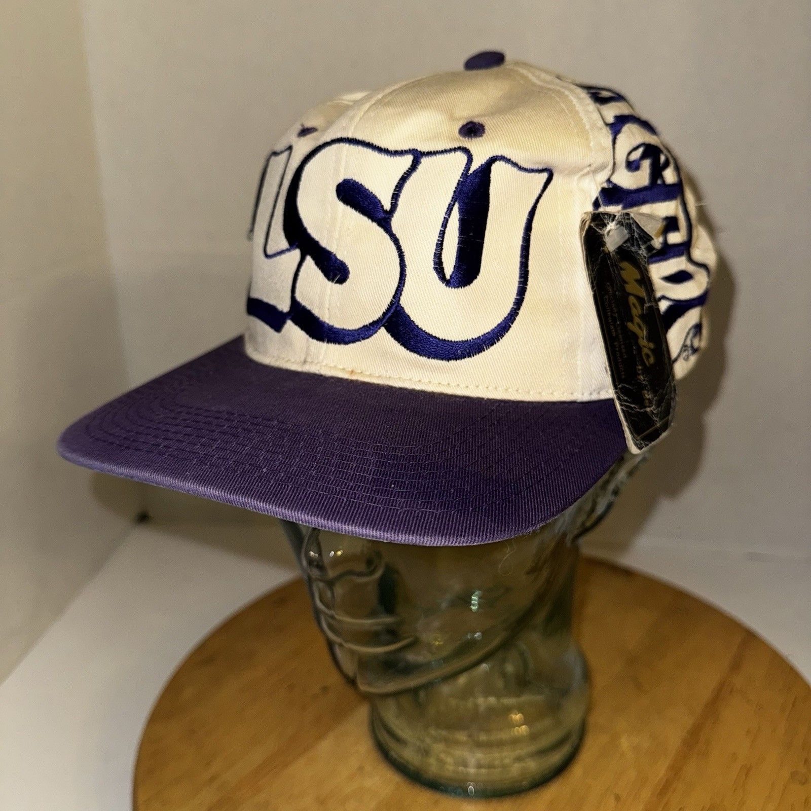 Vintage Lsu Tigers Graffiti Magic By Bee Block Script Snapback Hat Nwt 90s Cap